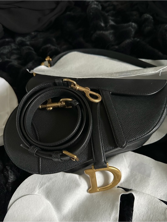 Dior Handbags - Dior Black Saddle Bag with Gold 'D' Accent